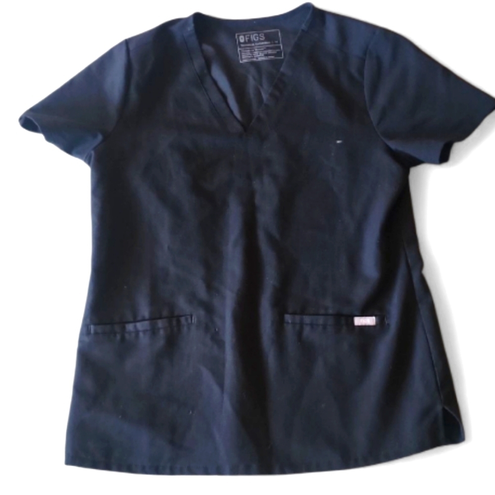 Figs Casma 3 Pocket V-Neck Black PO #1926 Scrub Top Size M